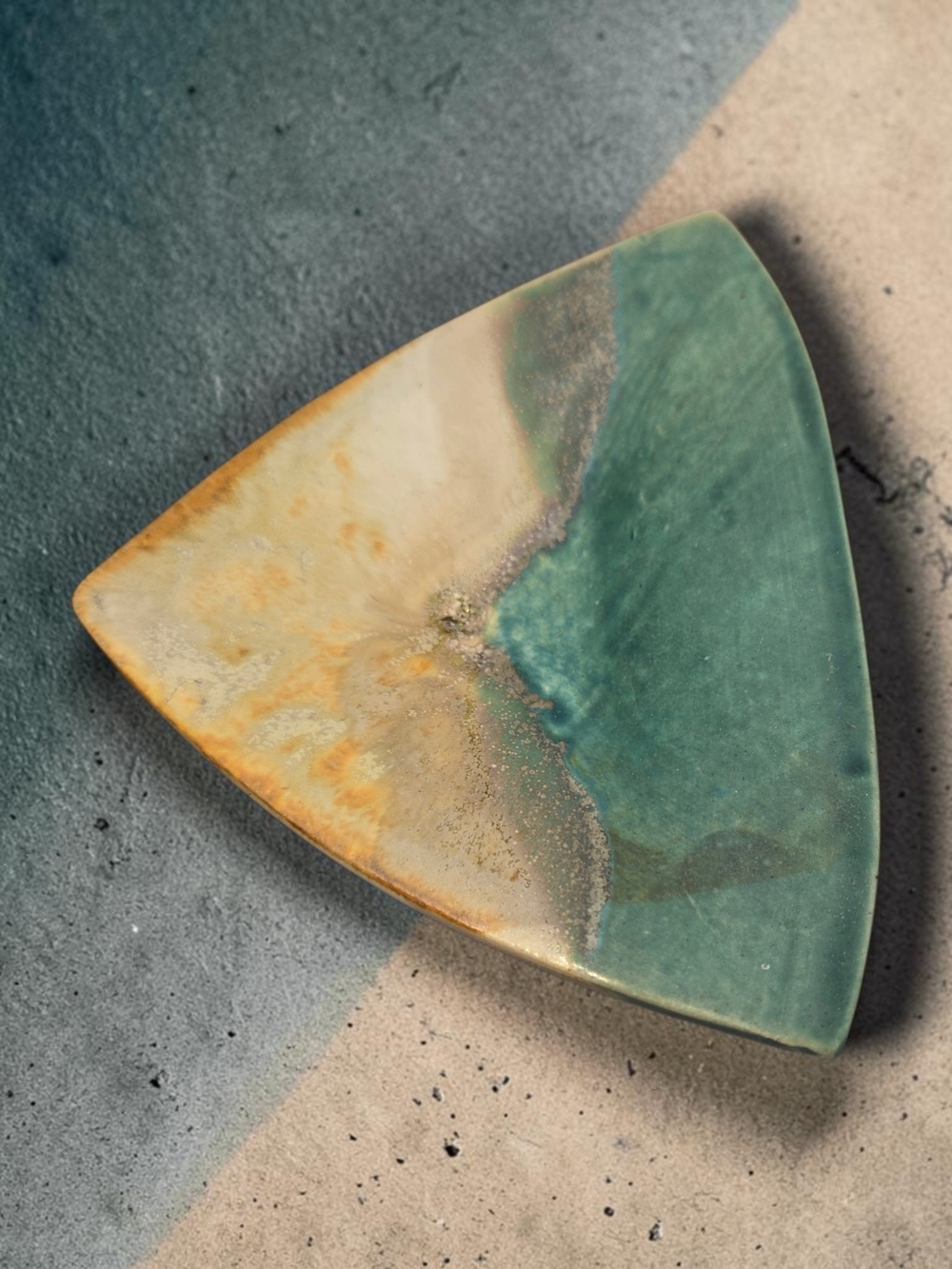Vintage American Studio Pottery Handmade Ring Trinket Dish Signed MT Seafoam